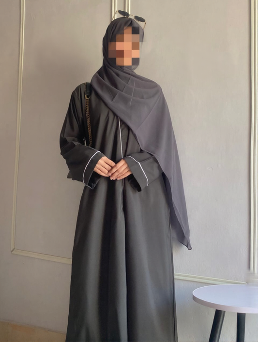 Classic Front Open Abaya with Contrast Piping – Soft Nida Fabric
