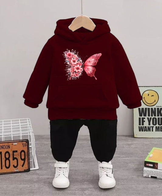 Floral Butterfly Graphic Hoodie Set for Girls