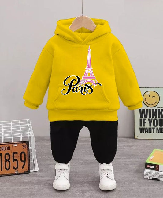 Red 'Paris' Eiffel Tower Stylish Kids' Hoodie and Pants Set