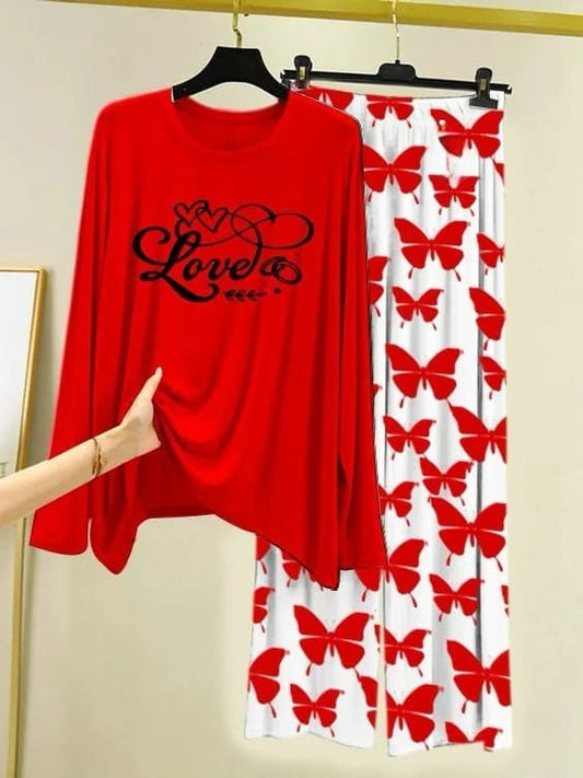 6 Women’s Classic Navy Blue 2-Piece Lounge Set – Soft Wide-Leg Pajamas with Fun Graphic Prints