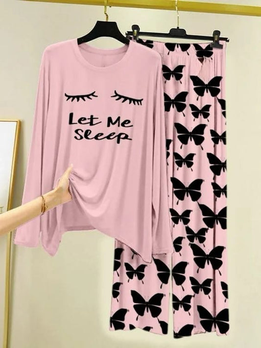 7 Women’s Burgundy Wine 2-Piece Lounge Set – Wide Leg Relaxed Pajamas & Graphic Jersey Top
