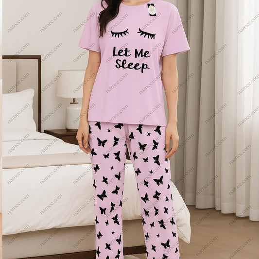 Night Suit Let Me Sleep Graphic T-Shirt & Pajama Set
