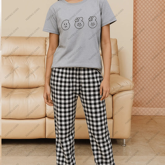 Cute Character Tee & Plaid Pajama Set