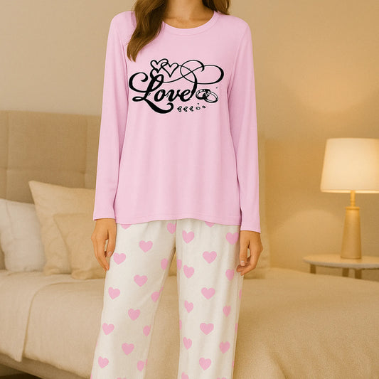 Cozy Graphic Top & Heart Pants Pajama Set