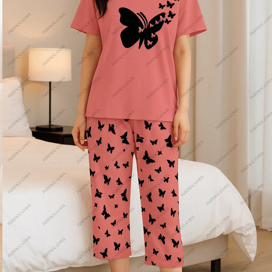 Flying Butterfly Graphic Tee & Capri Pajama Set