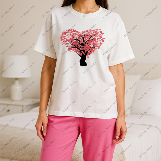 Heart Floral Graphic Tee & Bright Pink Lounge Pants Set