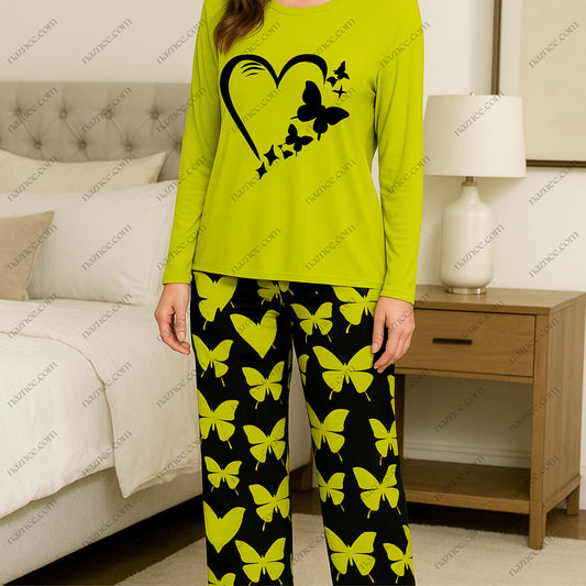 Daisy & Butterfly Print Long Sleeve Pajama Set