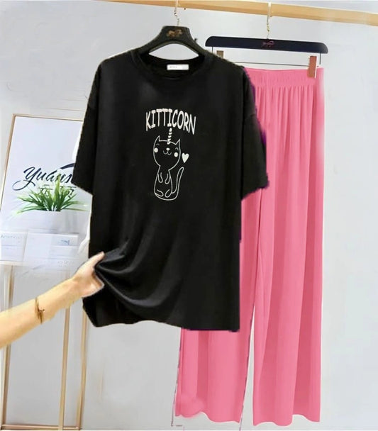 Cute Kitticorn Graphic T-Shirt & Pajama Pants Set | Women's Sleepwear