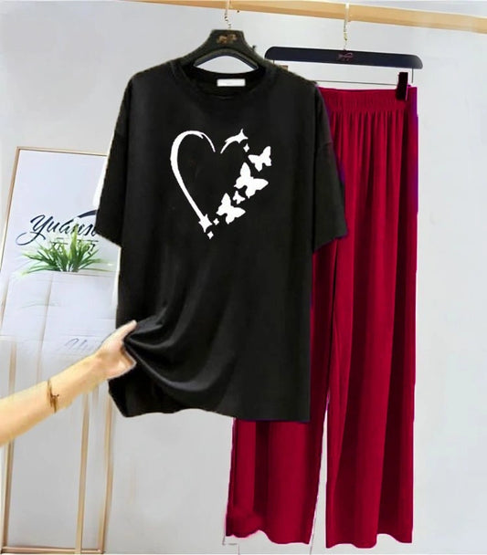 Butterfly Heart Graphic Tee & Wide-Leg Pajama Pants