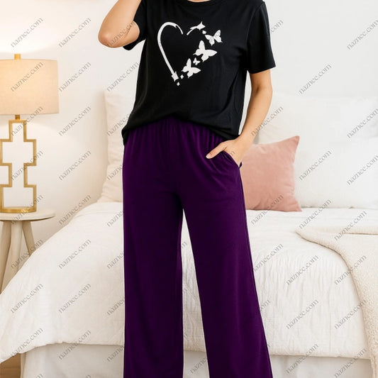 Butterfly Heart Graphic Tee & Wide-Leg Pajama Pants