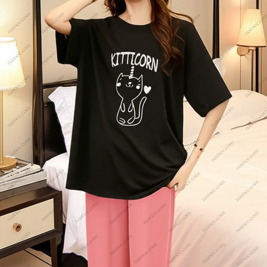 Cute Kitticorn Graphic T-Shirt & Pajama Pants Set | Women's Sleepwear