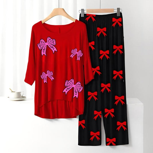 Playful Bow-Print Women's Lounge & Sleepwear Two-Piece Set