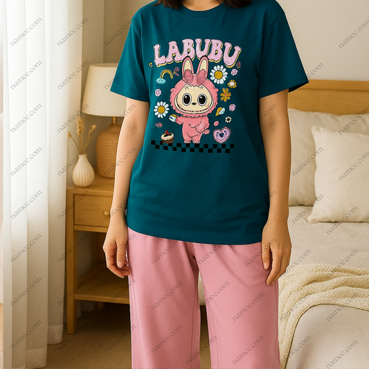 Whimsical Labubu 'The Monsters' Teal & Pink Sleepwear Set