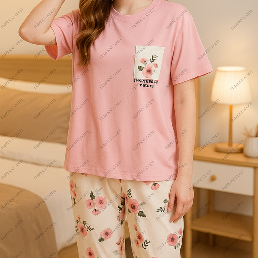 Floral Pocket T-Shirt & Floral Print Pajama Set