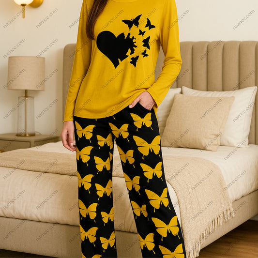 Heart & Butterfly Graphic Long Sleeve Pajama Set