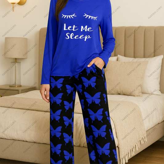 "Let Me Sleep" Eyelash Graphic & Butterfly Pajama Set