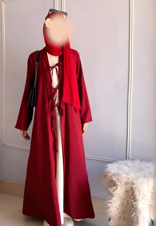 Stylish 2-Piece Abaya Set with Front Bow Ties (Imported Peach Fabric)