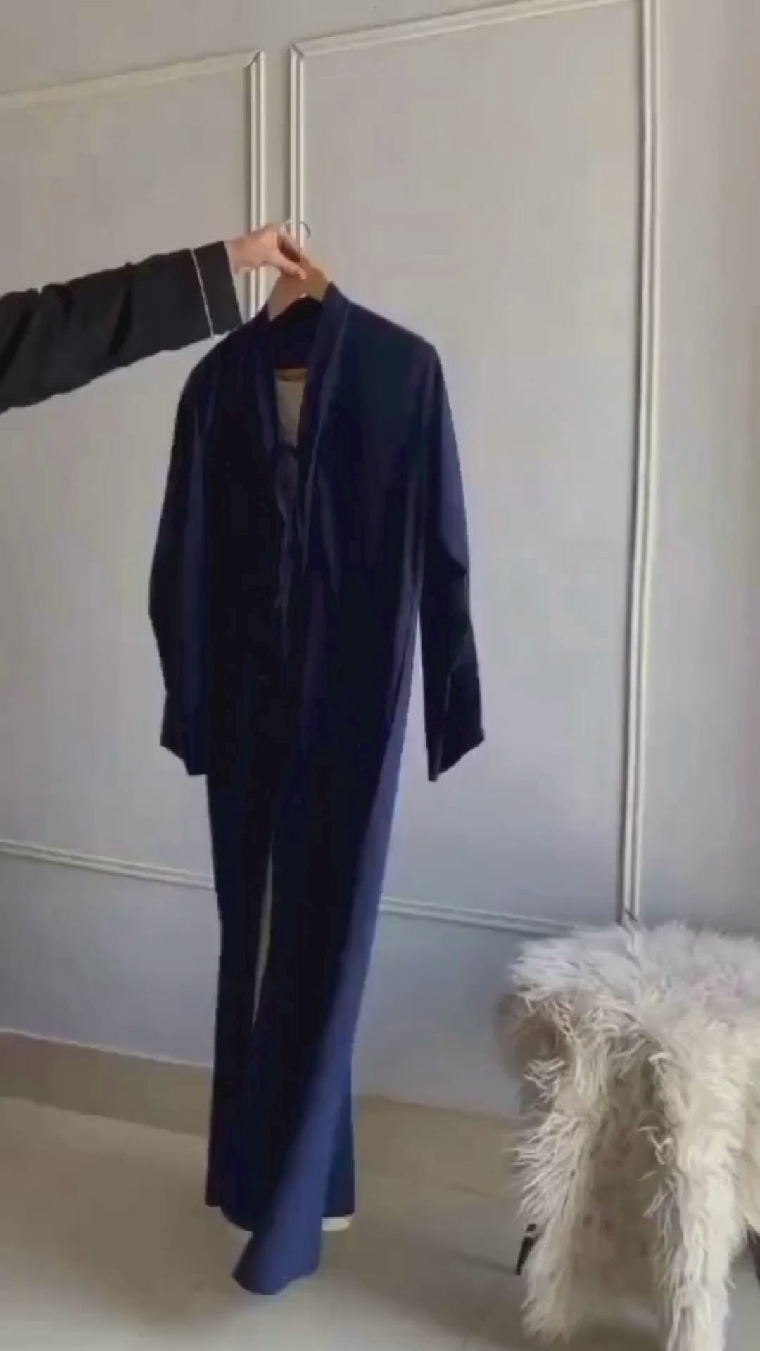 Stylish 2-Piece Abaya Set with Front Bow Ties (Imported Peach Fabric)